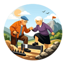 icona insieme oltre gli ostacoli Signori anziani Non voglio scritta e tieni licona tondegiante-1